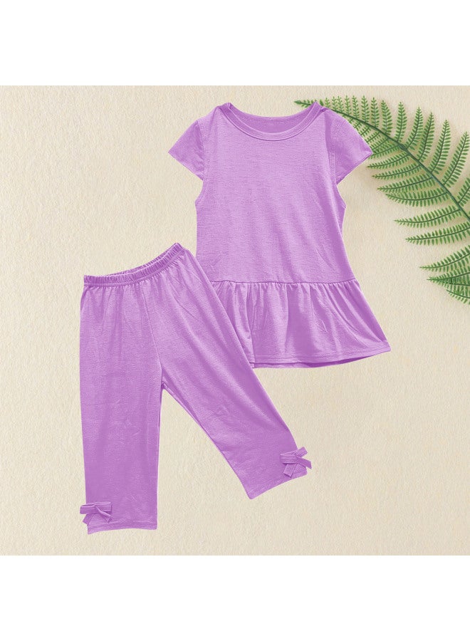 Children's Wear Summer European And American Children's Girls' Suit Solid Color Cotton Short-sleeved Two-piece Set Children's Pants Suit Children's Wear