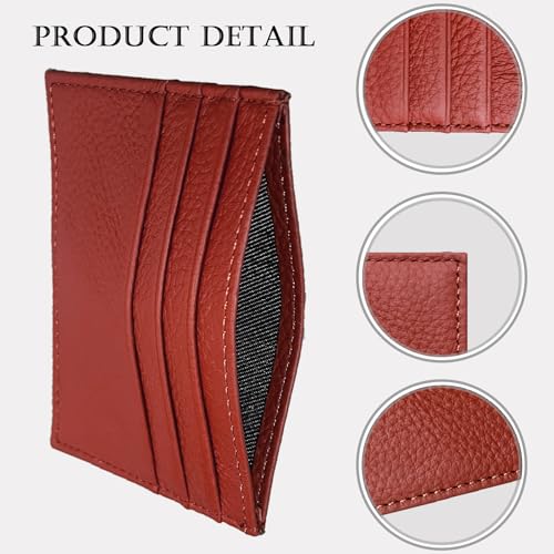 WOXVM Credit Card Holder Wallet RFID Blocking Slim Credit Card Cases Holder Premium Leather Minimalist Front Pocket Small Wallet with 6 Card Slots and 1 Pockets for Men Women (Red) - Image 3