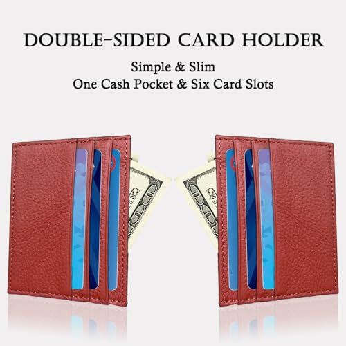 WOXVM Credit Card Holder Wallet RFID Blocking Slim Credit Card Cases Holder Premium Leather Minimalist Front Pocket Small Wallet with 6 Card Slots and 1 Pockets for Men Women (Red) - Image 4
