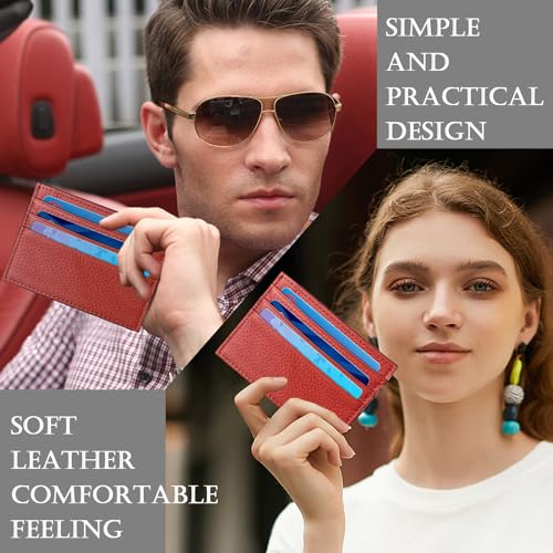 WOXVM Credit Card Holder Wallet RFID Blocking Slim Credit Card Cases Holder Premium Leather Minimalist Front Pocket Small Wallet with 6 Card Slots and 1 Pockets for Men Women (Red) - Image 5