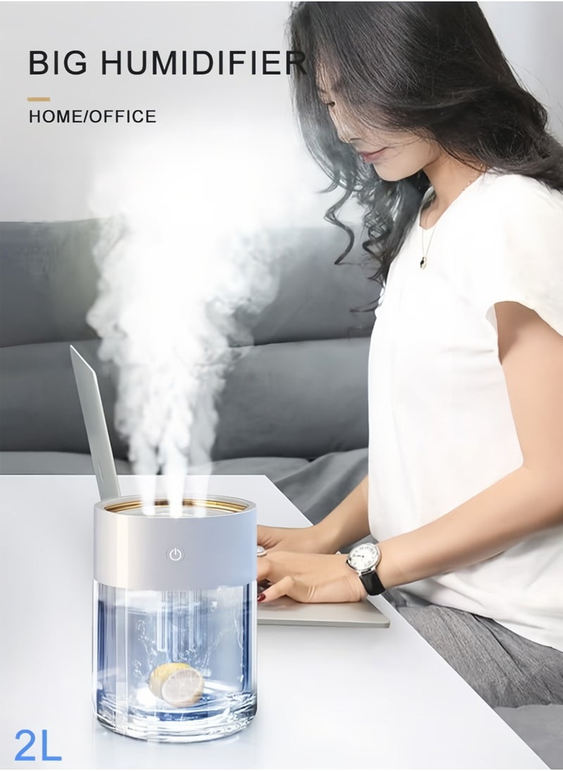 Perfin 2L large-capacity ultrasonic humidifier, three holes for efficient operation. 7-color LED lights shine. Start luxurious aromatherapy humidification.  - Image 1