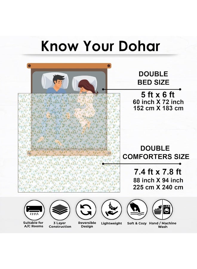 Story@Home Story@Home 100% Cotton Reversible Dohar Double Bed AC Blanket, Light Weight Soft Blanket(94"x88", White & Olive Green)  - Image 2