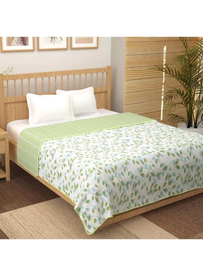 Story@Home Story@Home 100% Cotton Reversible Dohar Double Bed AC Blanket, Light Weight Soft Blanket(94"x88", White & Olive Green)  - Image 3