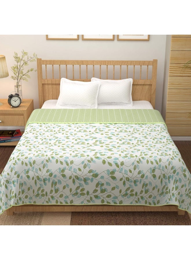Story@Home Story@Home 100% Cotton Reversible Dohar Double Bed AC Blanket, Light Weight Soft Blanket(94"x88", White & Olive Green)  - Image 4