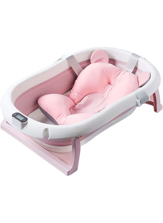 DMG TECH - Baby Folding Bathtub Foldable Baby Bathtub with Temperature Sensing Portable Safe Shower Basin with Support Pad for Newborn/Infant/Toddler Sitting Lying Large Safe Bathtub Pink - Image 1
