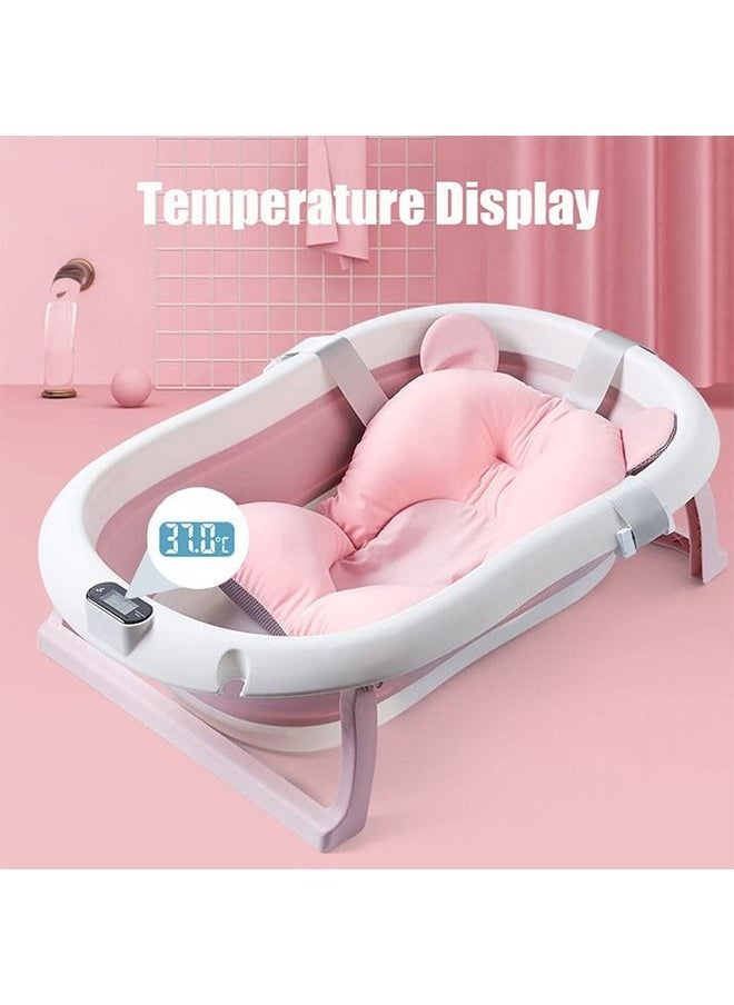 DMG TECH - Baby Folding Bathtub Foldable Baby Bathtub with Temperature Sensing Portable Safe Shower Basin with Support Pad for Newborn/Infant/Toddler Sitting Lying Large Safe Bathtub Pink - Image 1
