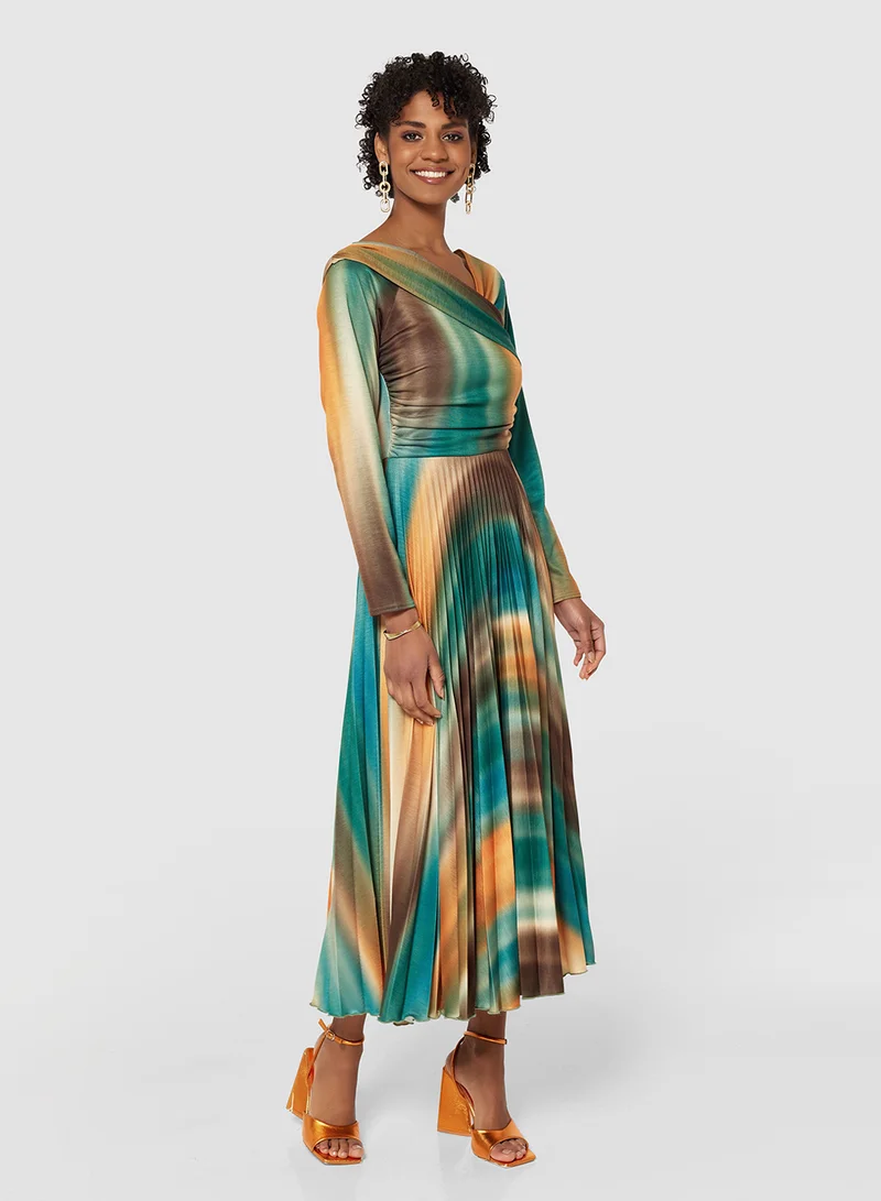 Closet London Pleated Print Dress