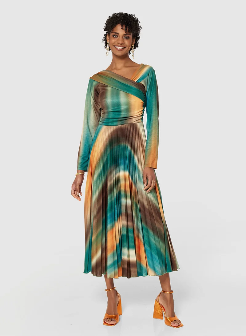 Closet London Pleated Print Dress