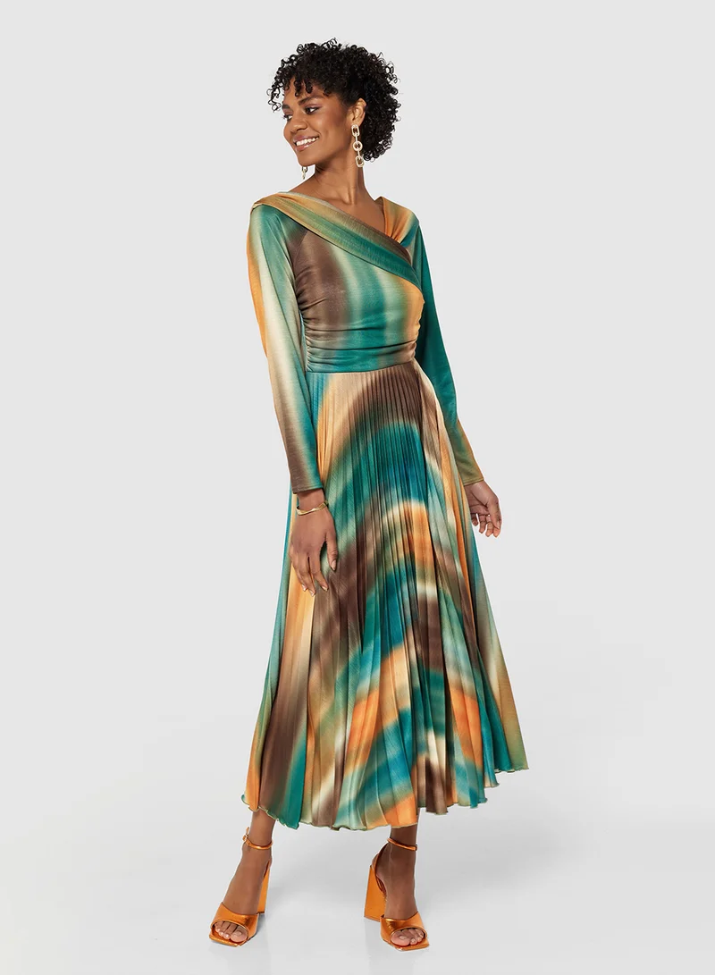 Closet London Pleated Print Dress