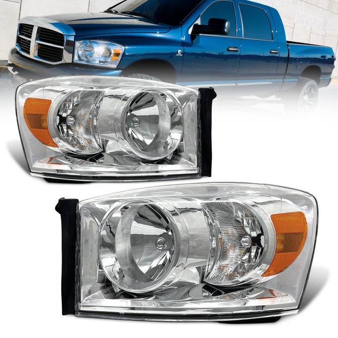 Headlight Sembly Compatible With 2006 2007 2008 Dodge Ram 150020062009 Dodge Ram 2500 3500 Chrome Housing Amber Reflector Driver Psenger Side