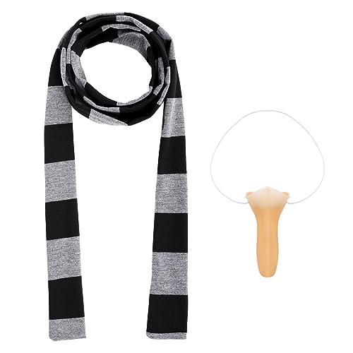 obmwang Novelty Gray and Black Striped Scarf and Fake Long Nose Cosplay Costumes for Adults Halloween Party - Image 1