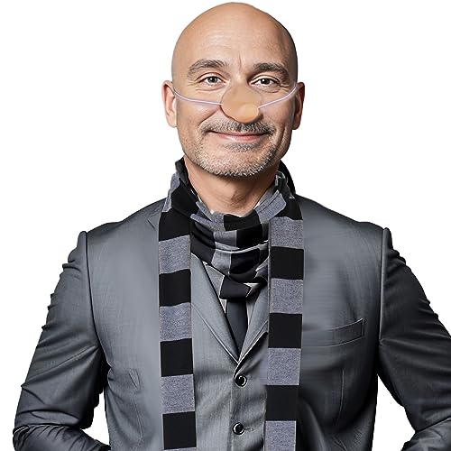 obmwang Novelty Gray and Black Striped Scarf and Fake Long Nose Cosplay Costumes for Adults Halloween Party - Image 5