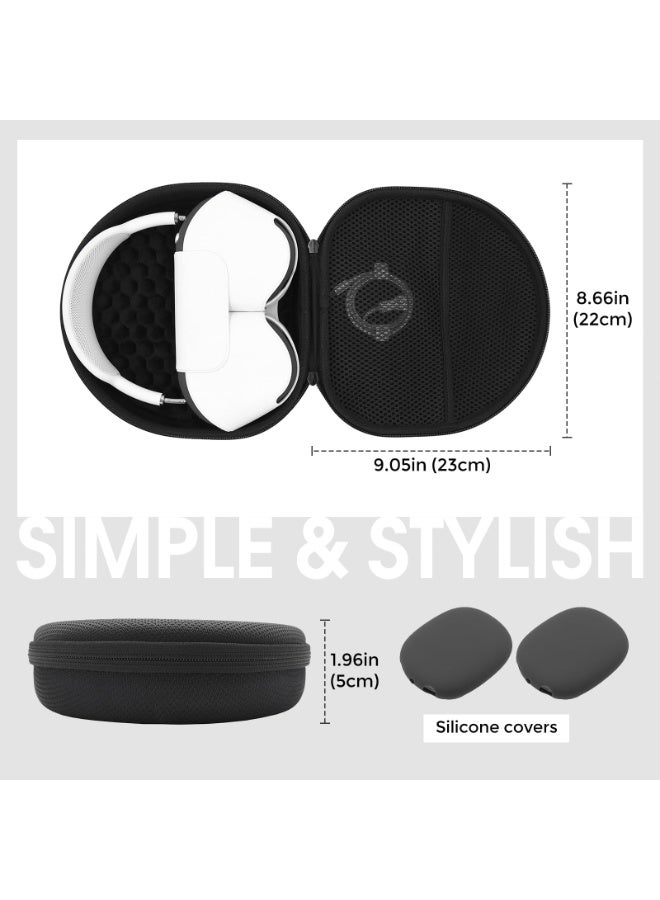 Hard Case for New AirPods Max, Travel Carrying Headphone Case with Silicone Earpad Cover & Mesh Pocket, AirPods Max Protective Portable Storage Bag -Black - Image 4