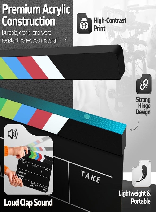 Flexzion Directors Clapboard - Film Clapper Board Dry Erase Camera Slate 10x12 Acrylic Cinema Movie Slate for Filming, Film Set Props, Video Production, Movie Making Equipment Black with Color Sticks - Image 4