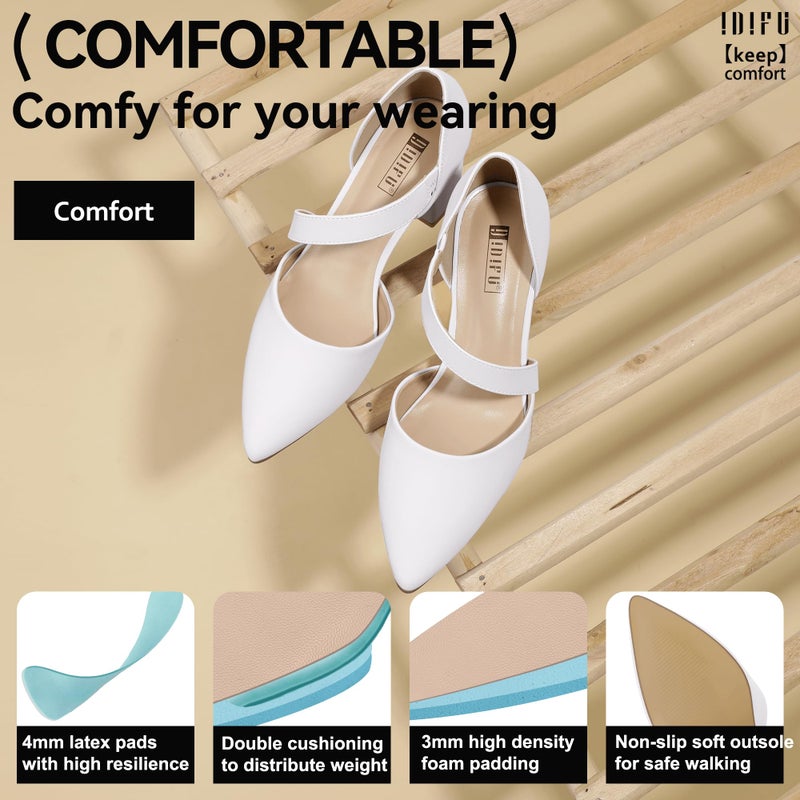 IDIFU White Women's Pumps Closed Toe Strappy Heels Low Block Chunky Heels Dressy Wedding Bride Bridesmaid Prom Business Dress Shoes for Women Comfy Formal Pointed Toe Short Small Heels(White Pu,8) - Image 5