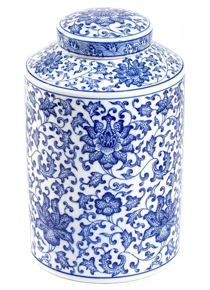 BLUE AND WHITE GINGER JAR CHINOISERIE PORCELAIN BLUE AND WHITE GINGER JAR VASE FOR HOME DECOR GOOD IDEAL FOR LIVING ROOM SHELF TABLE 11H