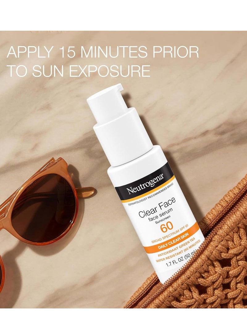 Neutrogena Clear Face Serum Sunscreen with Green Tea, Broad Spectrum SPF 60, Non-Comedogenic Face Sunscreen for Lightweight UVA/UVB Protection, Oxybenzone- & Fragrance-Free 1.7 fl. ozFluid Ounce - Image 2