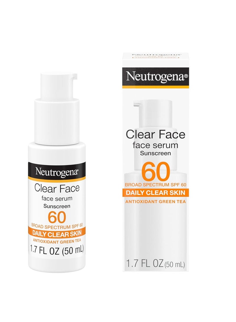 Neutrogena Clear Face Serum Sunscreen with Green Tea, Broad Spectrum SPF 60, Non-Comedogenic Face Sunscreen for Lightweight UVA/UVB Protection, Oxybenzone- & Fragrance-Free 1.7 fl. ozFluid Ounce - Image 1