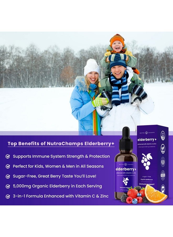 NutraChamps NutraChamps Organic Elderberry Syrup - 5000mg Elderberry Extract with Vitamin C & Zinc - Black Elderberry Liquid Drops - Sugar-Free Immunity Booster, Vegan, Gluten-Free Elderberry Supplement - Image 3