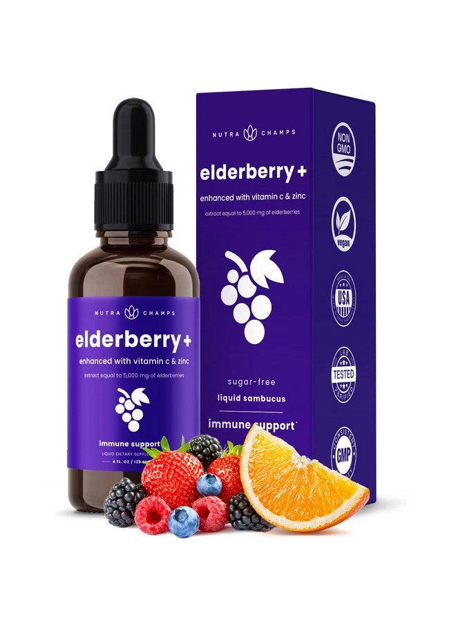 NutraChamps NutraChamps Organic Elderberry Syrup - 5000mg Elderberry Extract with Vitamin C & Zinc - Black Elderberry Liquid Drops - Sugar-Free Immunity Booster, Vegan, Gluten-Free Elderberry Supplement - Image 1