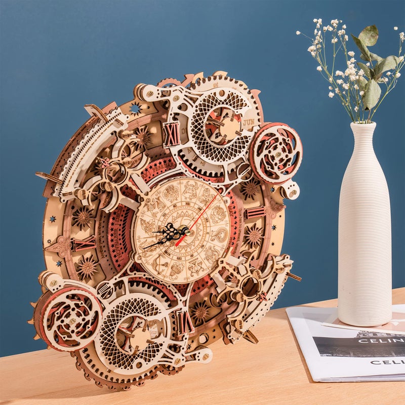 ROBOTIME 3D Wooden Puzzles for Adults, Models for Adults to Build Wooden Steampunk Clock Kit, DIY Mechanical Wall Quartz Aesthetic Room Decor Unique Gift - Image 1
