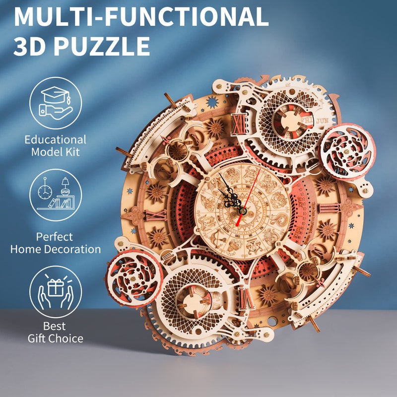 ROBOTIME 3D Wooden Puzzles for Adults, Models for Adults to Build Wooden Steampunk Clock Kit, DIY Mechanical Wall Quartz Aesthetic Room Decor Unique Gift - Image 5