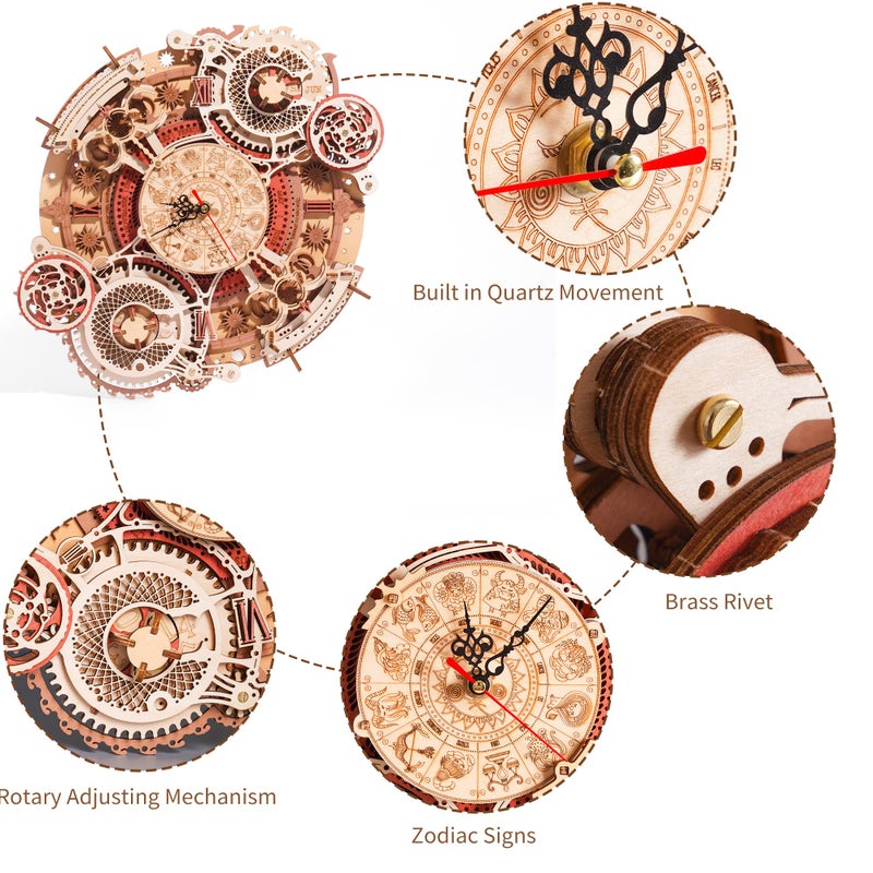 ROBOTIME 3D Wooden Puzzles for Adults, Models for Adults to Build Wooden Steampunk Clock Kit, DIY Mechanical Wall Quartz Aesthetic Room Decor Unique Gift - Image 4