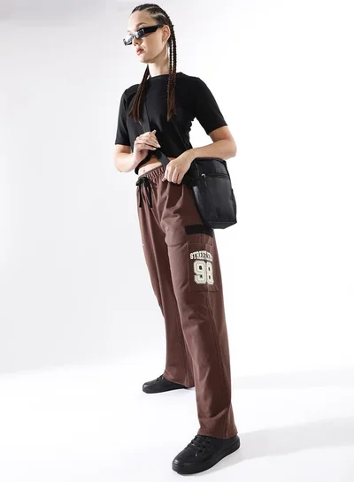 Hubberholme Women's Brown Terry Printed Regular Length Jogger Track Pant
