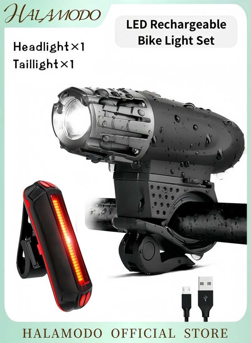 HALAMODO LED Bike Light Set 600lm Headlight & 200lm Taillight USB Rechargeable Bicycle Light with Waterproof IPX5 Ultra-Bright Bicycle Lights for Night Cycling  - Image 1