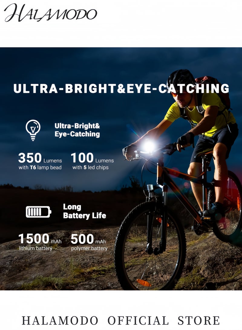 HALAMODO LED Bike Light Set 600lm Headlight & 200lm Taillight USB Rechargeable Bicycle Light with Waterproof IPX5 Ultra-Bright Bicycle Lights for Night Cycling  - Image 2