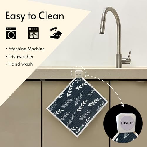 Eulnars Swedish Dishcloths, 8 Pack Reusable Paper Towels with Clips, Quick Drying Dish Towels, Super Absorbent Cellulose Sponge Cloths, No Odor, Kitchen Cleaning Essentials - Image 2