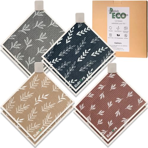 Eulnars Swedish Dishcloths, 8 Pack Reusable Paper Towels with Clips, Quick Drying Dish Towels, Super Absorbent Cellulose Sponge Cloths, No Odor, Kitchen Cleaning Essentials - Image 1