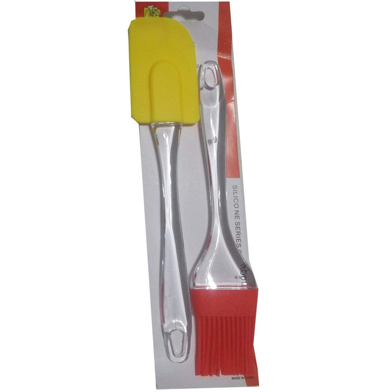 one year warranty_Silicone Brush and Spatula Dispensing Spoon - Set of 2, Multicolour