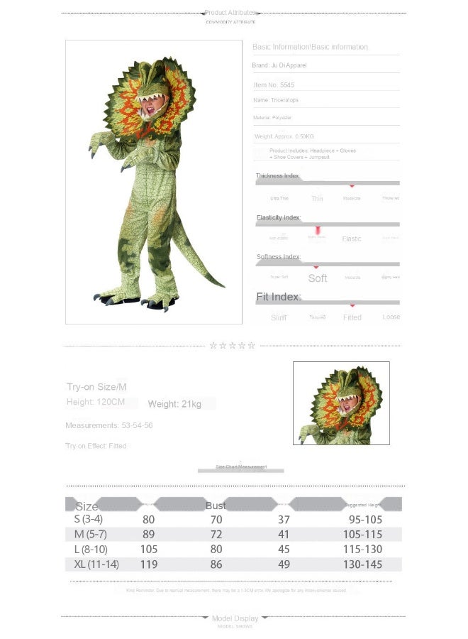 Halloween Children's Jurassic World Triceratops Performance Costume - Image 4
