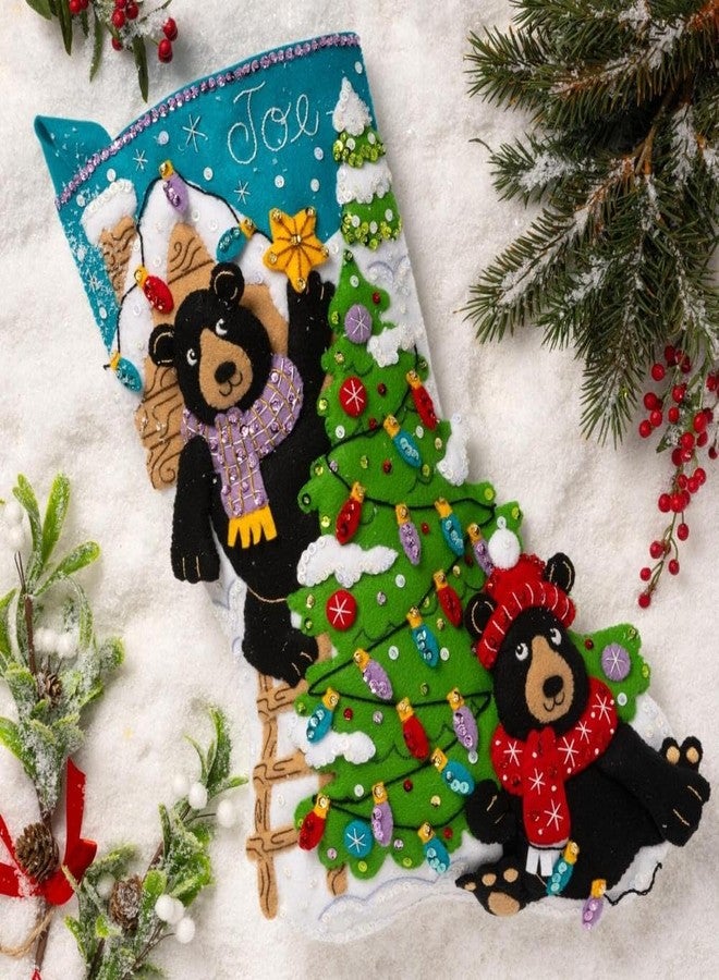 Bucilla, Holiday Black Bears, Felt Applique 18" Stocking Making Kit, Perfect for DIY Arts and Crafts, 89622E - Image 3