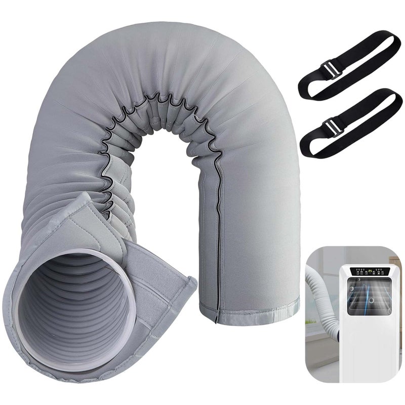 Portable AC Hose Insulation Sleeve Air Conditioner Hose Cover Wrap Fits 5 59 Diameter Exhaust Hose Easy Installation AC Duct Insulation Wrap Light Gray