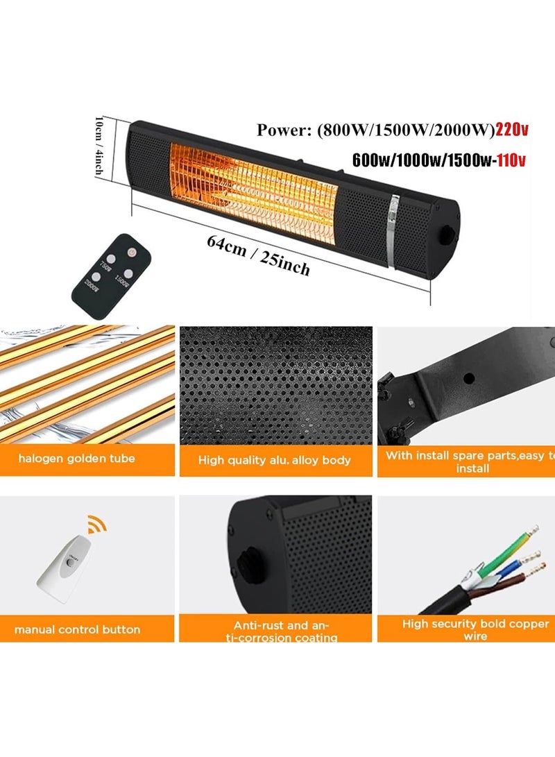 Electric Patio Heater, Tripod Type Infrared Heater with Remote Control, Electric Patio Indoor/Outdoor Heater with remote, for Home, Office (Black Tripod) - Image 5