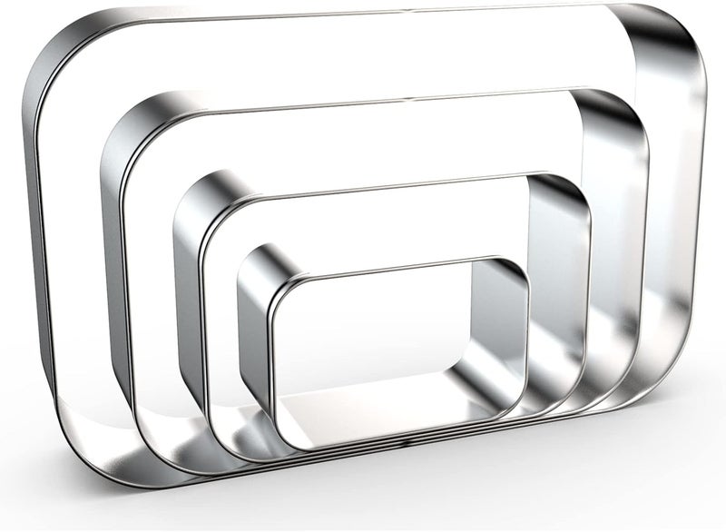 QAAQS Rounded Rectangle Plaque Cookie Cutter Geometric Set for Baking - 5 Inch, 4 Inch, 3 Inch, 2 Inch - Geometric Frame Plaque Cookie Cutters Shapes Molds - Stainless Steel - Image 1
