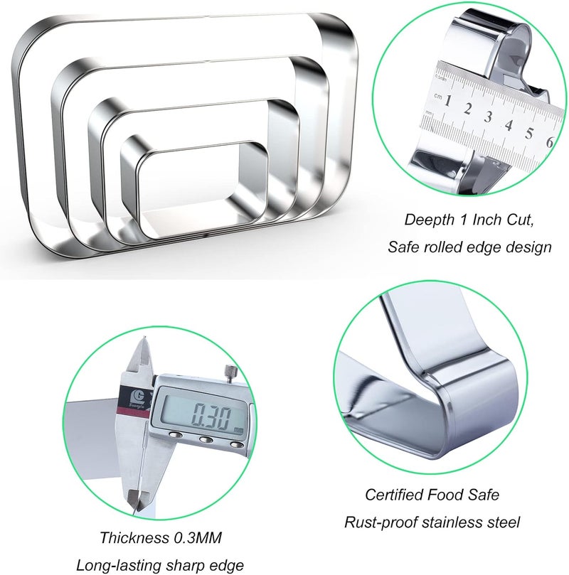 QAAQS Rounded Rectangle Plaque Cookie Cutter Geometric Set for Baking - 5 Inch, 4 Inch, 3 Inch, 2 Inch - Geometric Frame Plaque Cookie Cutters Shapes Molds - Stainless Steel - Image 3