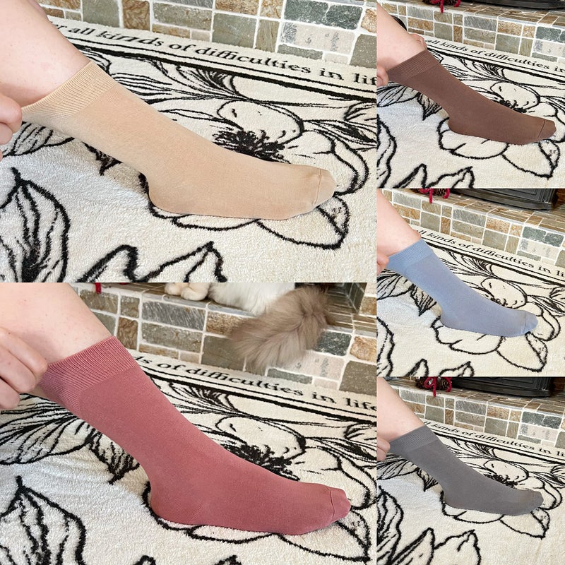 SERISIMPLE Women's Soft Thin Viscose Bamboo Crew Socks, Fit Stretchy Casual, Business, Dress Calf Sock 5 Pairs (US, Alpha, Medium, Regular, Regular, Assorted1) - Image 2