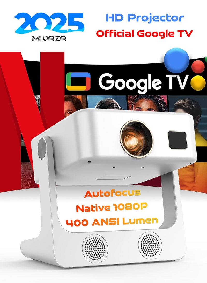 Mi VAZA [Official Google TV] HD LCD Projector - Support Netflix, YouTube, Disney+, Prime Video - Support 4K, 8K - 400ANSI Lumen - Autofocus - Movie Projector with 5G Wifi and Bluetooth - Mobile Home Theater - Compatible with Android/iOS/Windows/TV Stick/HDMI/USB/Game Controller  - Image 1