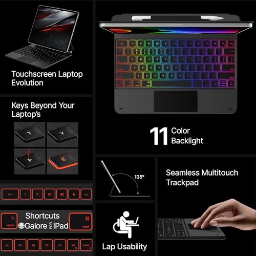 typecase Edge for iPad Air 13 (M4/M3/M2, 2026/2025/2024) & Pro 12.9 (6th/5th/4th/3rd Gen) with 11-Color Backlit & Precision Trackpad, Magic Floating Keyboard (NOT FIT to Pro 13 (M5/M4)-Carbon Fiber26 - Image 3