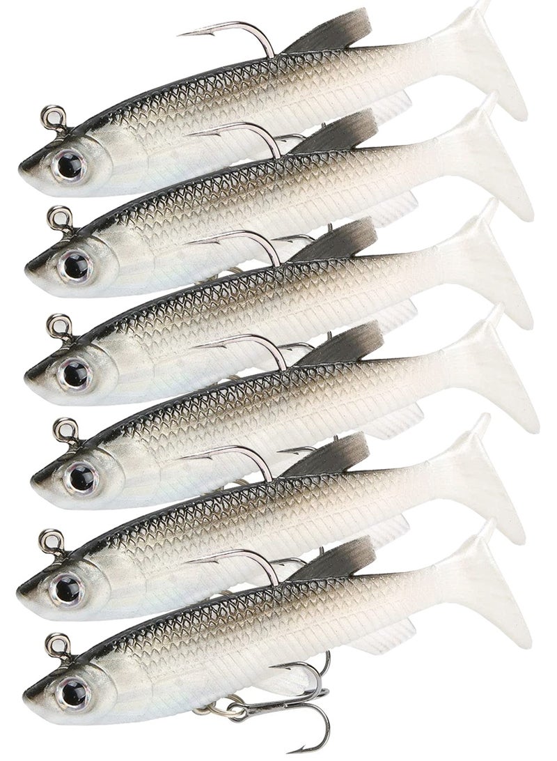 سانموجيد 6 عبوات طعوم بيونيك لينة، طعوم باس للمياه المالحة وطعوم المياه العذبة مع خطافات فائقة الحدة - Image 1