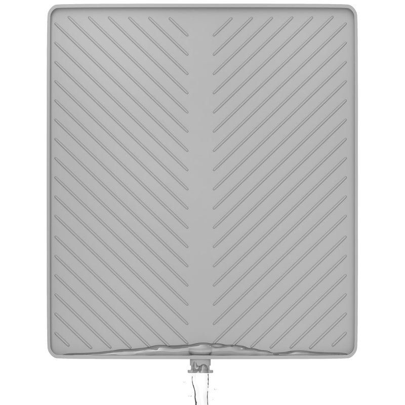 HIGHERHUMAN Large Silicone Dish Drying Mat with Easy to Use Drain Plug Gray Drain Plug 2125 x 18 