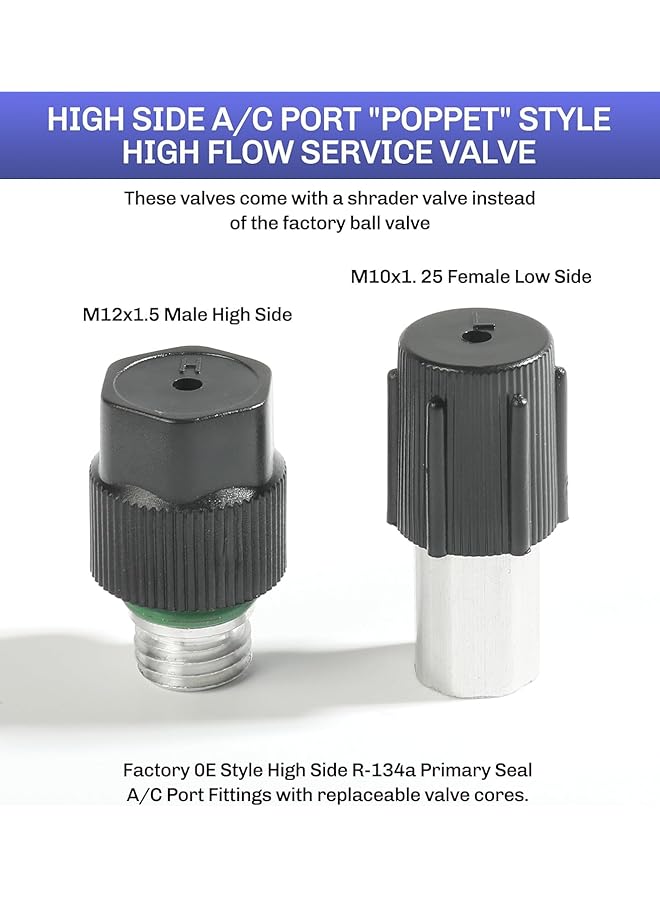 Excefore Air Conditioning Valve Core Kit, Cap & Valve Ac R12 R134A With Teflon Seal, Refrigeration A/C Service Valve, Car & Hvac Ac System Charging Port Seal Caps Kit - Image 2