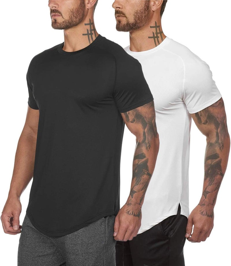 TEZO Mens Gym Workout Slim Fit Short Sleeve T-Shirt Cotton Performance Athletic Shirts Running Fitness Tee - Image 1