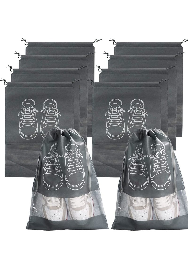 Excefore Travel Shoe Bag, Non-Woven Storage Dustproof with Rope for Men and Women Large Shoes Pouch Packing Organizers, Black 10 PCS,Grey  - Image 1
