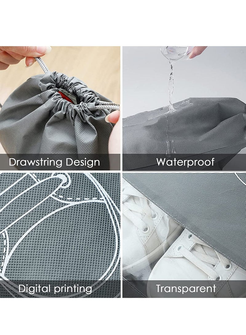 Excefore Travel Shoe Bag, Non-Woven Storage Dustproof with Rope for Men and Women Large Shoes Pouch Packing Organizers, Black 10 PCS,Grey  - Image 2