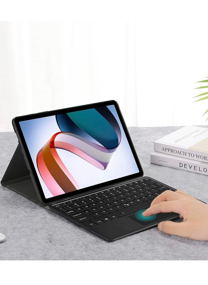 Touch Case with Keyboard for Xiaomi Redmi Pad (10.61", 2022) Arabic and English - Multi-Touch Trackpad -Detachable Wireless Tablet Keyboard Case for Redmi Pad 10.61 Black