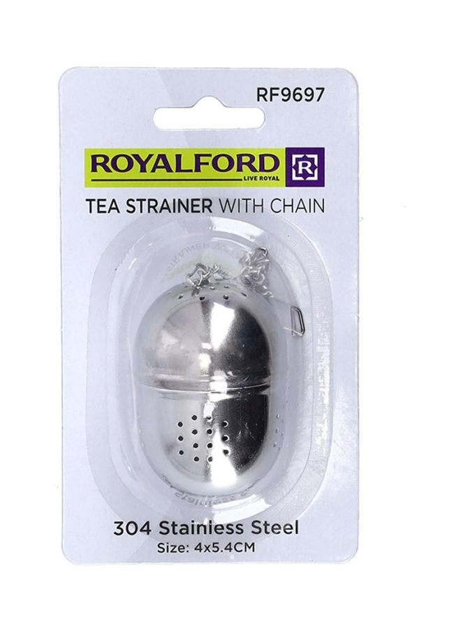 Royalford Stainless Steel Tea Strainer With Chain Silver 5.4x4cm - Image 4